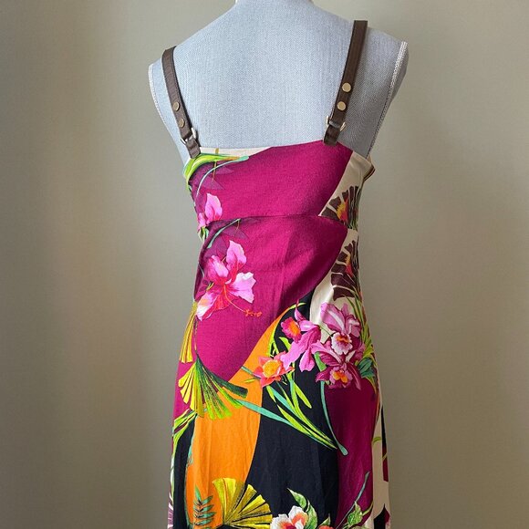 Cache Y2k Tropical Print Dress with Buckle Straps Size Large - Picture 6 of 6